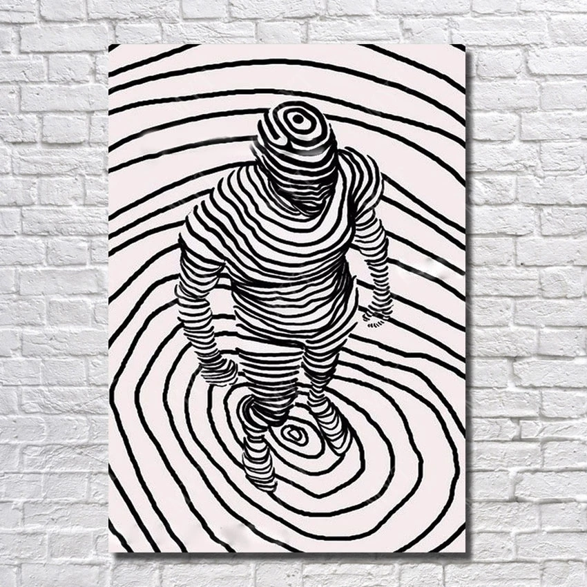 Человек стоят в вихревой белый и черный цвет абстрактный 1 шт. холст стены