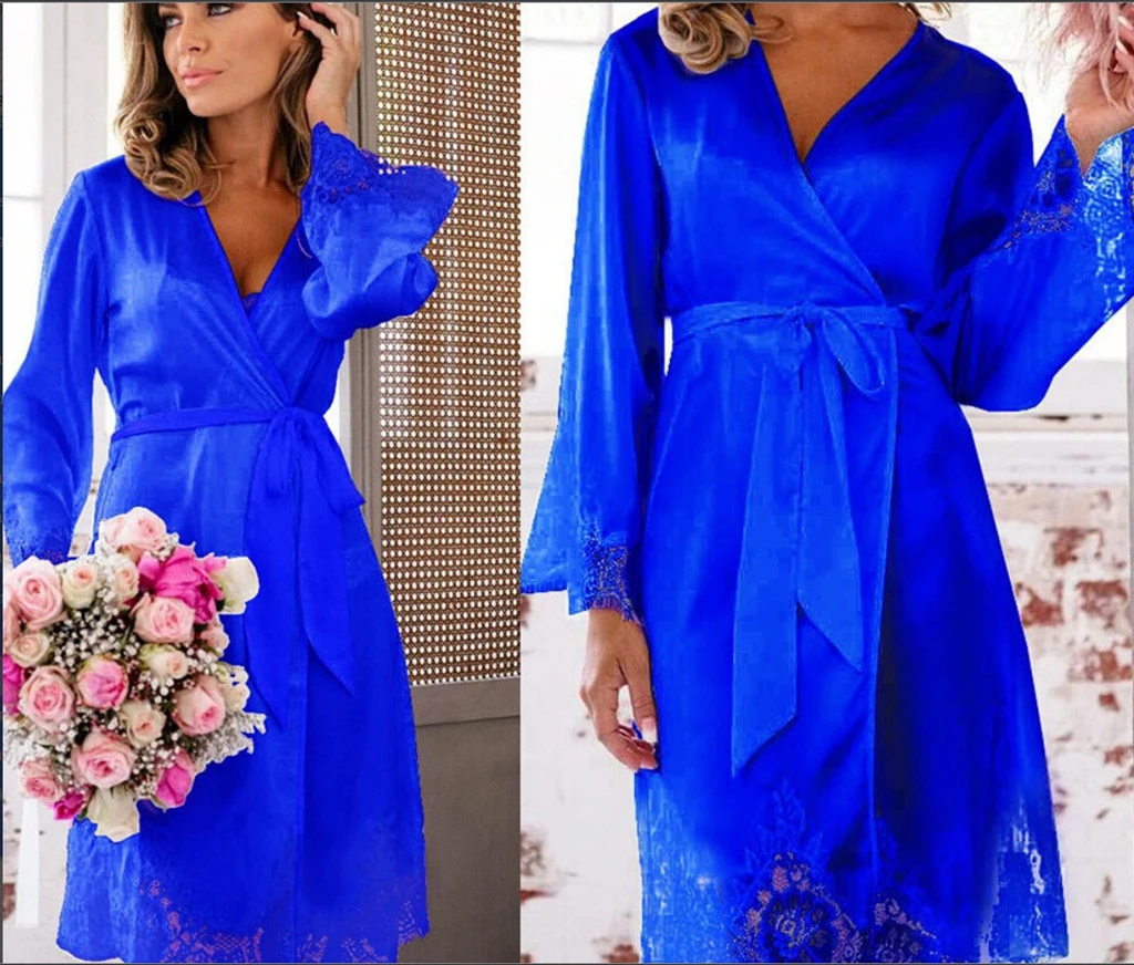 Новый женский пикантный Шелковый Атласный Глубокий V Ночная рубашка в комплекте