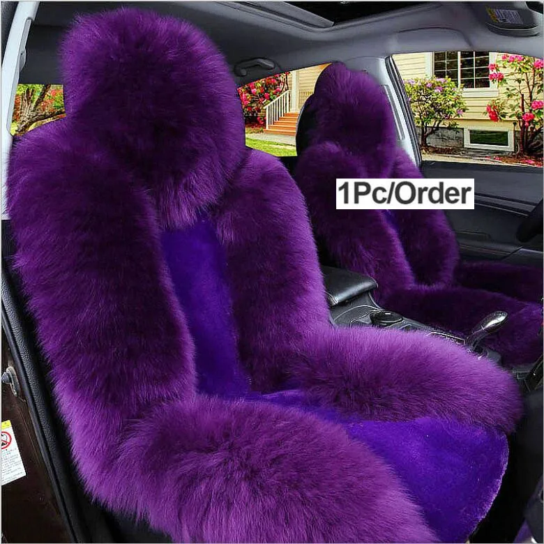 purple Чехлы для сидений автомобиля из натурального меха и овчины, 1 шт., универсальный размер для сидений fornt, чехлы для авто, меховые накидки для сидений автомобиля - Название цвета: purple