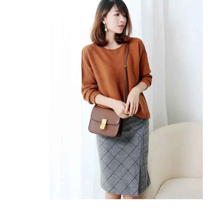 Для женщин серые клетчатые разрез спереди полушерстяные юбки 2017483 осень | Женская