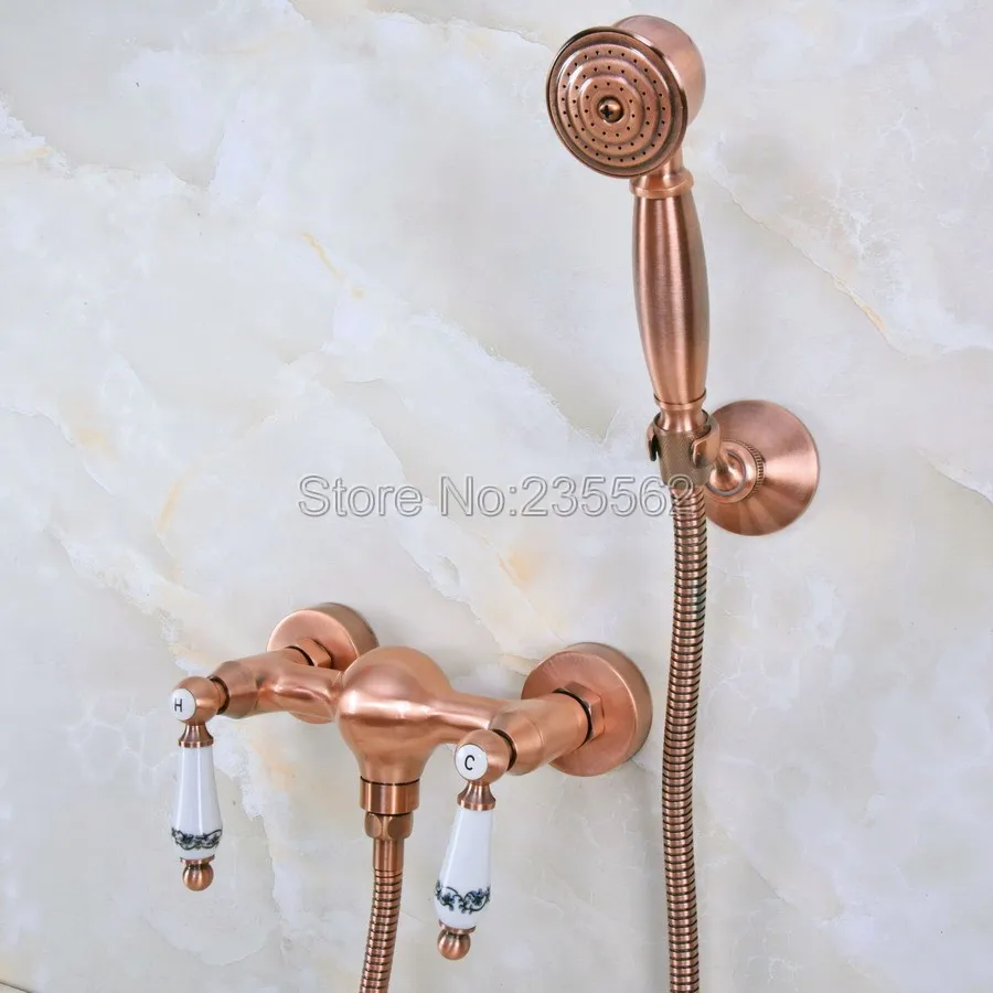 

Antique Red Copper Bath Shower Faucets With Hand Sprayer Shower Head Bathroom Tap lna300