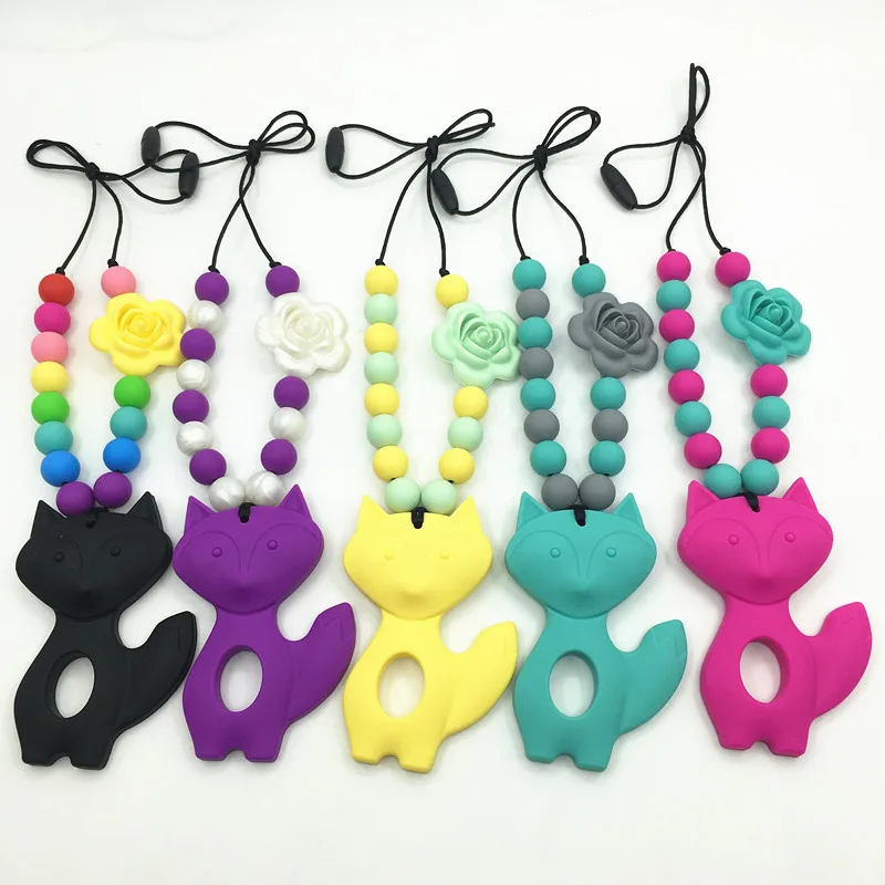 Силиконовое ожерелье без бисфенола А с подвеской в виде лисы цветка очень