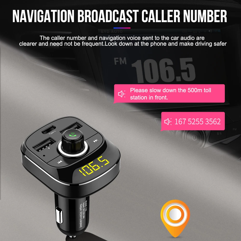 Автомобильный комплект Vehemo 3 1 А Type C Bluetooth MP3 автомобильная портативная TF карта
