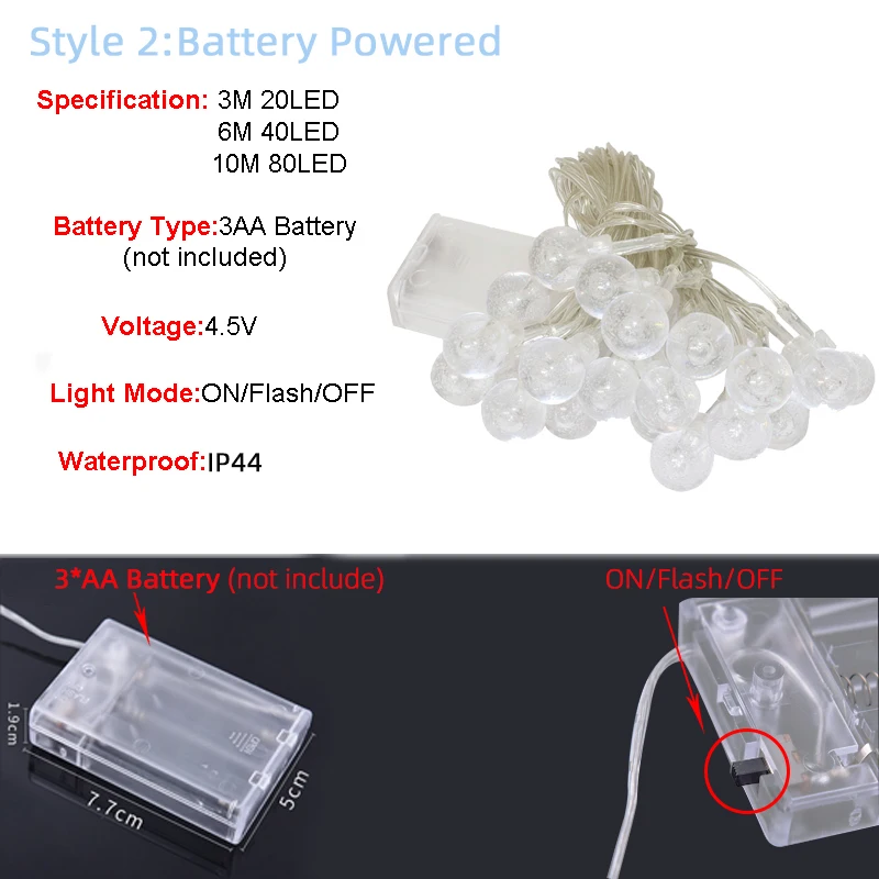 6 м 10 с украшением в виде кристаллов шара пузыря гирлянды 220V Батарея вспышки Фея