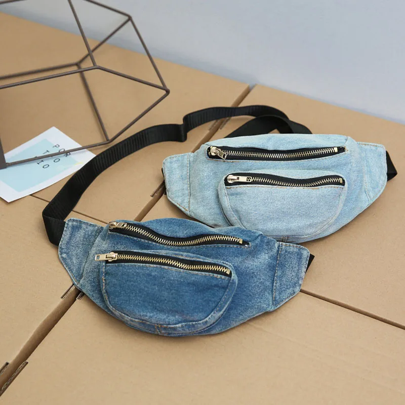 12PCS / LOT Denim Zipper Waist Pack Bags for Women Belt Packs Chest Crossbody Handbags Shoulder Messenger Fanny Bag|Поясные сумки| |