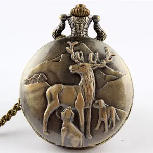 Карманные часы Caribou, бронзовые кварцевые мужские часы с подвеской в подарок, P47