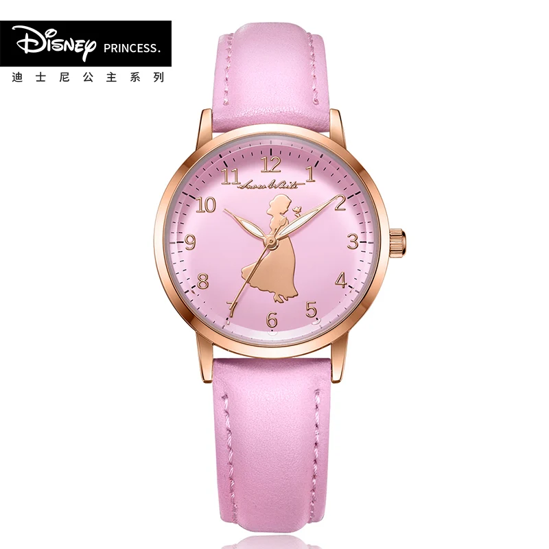 Disney официальный подлинный Белоснежка womenTop бренд кожа srtap Роскошные повседневные часы женские наручные часы Relogio Feminino подарок - Цвет: small pink