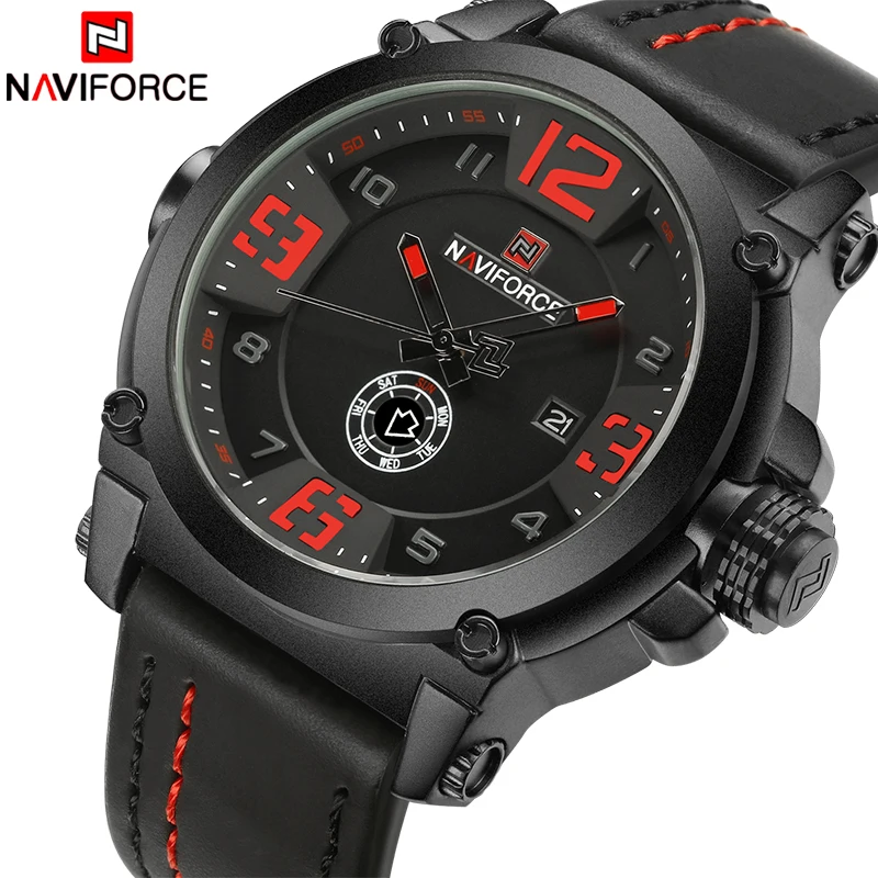 Часы NAVIFORCE мужские спортивные армейские кожаные кварцевые