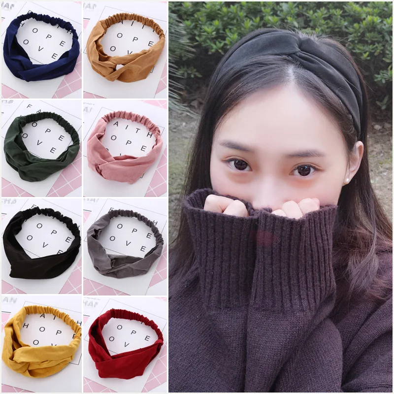 For Women Spring Autumn Suede Headband Vintage Cross Knot Elastic Hair Bands Soft Solid Girls Hairband Accessories |