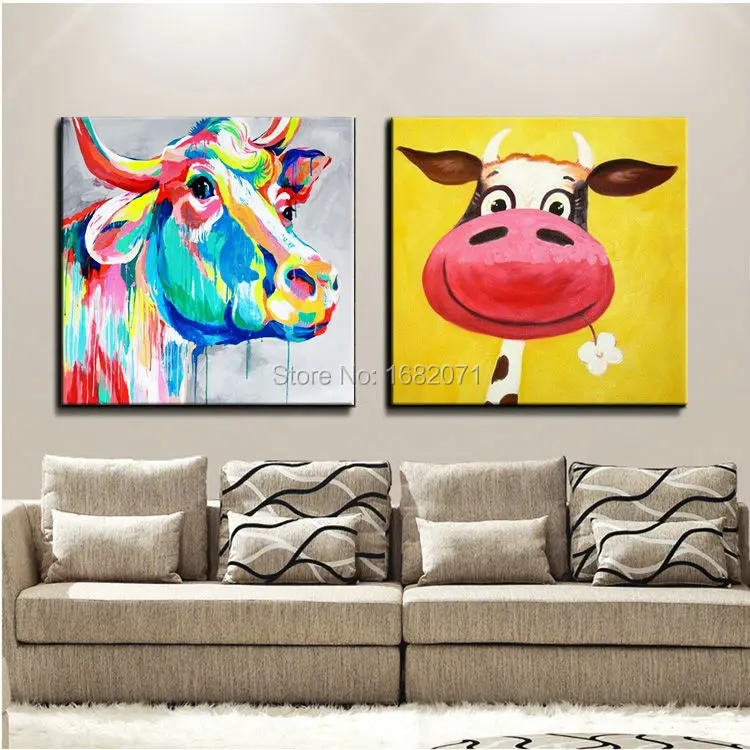 Skills Artist Directly Supply Various of Cattle Oil Painting Modern Funny and Cow Canvas For Living Room | Дом и сад