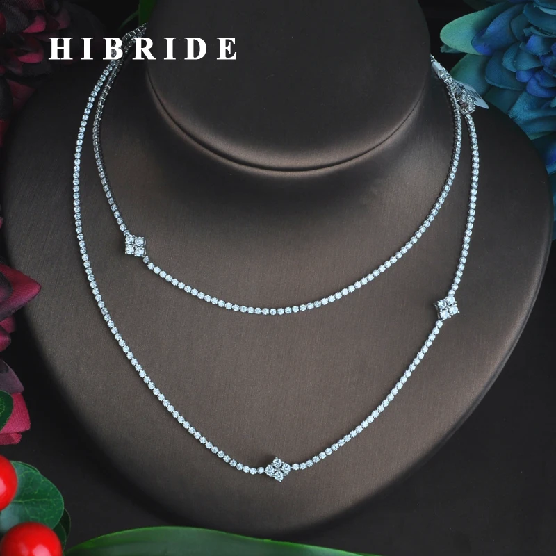 HIBRIDE Новинка Мини AAA кубический циркон Двойная Цепочка Ожерелье Ювелирные