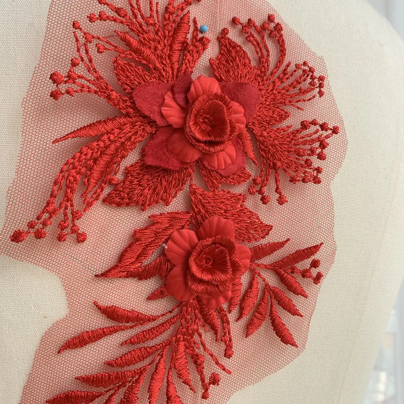 1 шт. красный светло розовый 3D цветок кружева аппликация DIY детское платье юбка