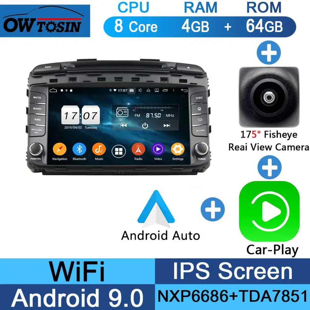Fisheye Carplay n A " ips 8 Core 4G ram+ 64G rom Android 9,0 автомобильный DVD радио мультимедиа gps Navi для Kia Sorento DSP CarPlay Parrot BT стерео - Цвет: Fisheye Carplay n A