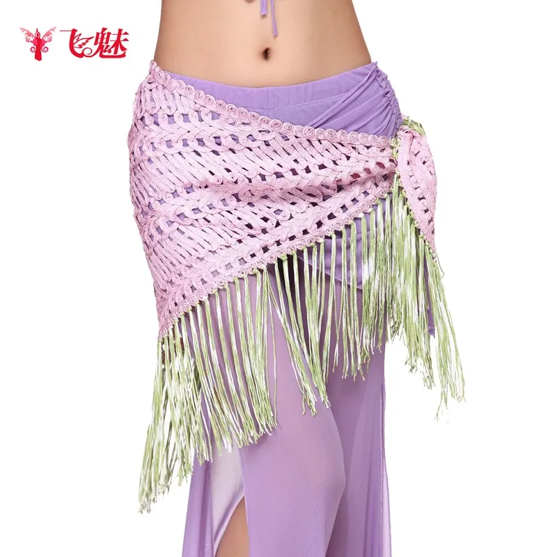 Women's Belly Dance costume fringed Hip Scarf triangle hollow braided textile tribal style waist chain |