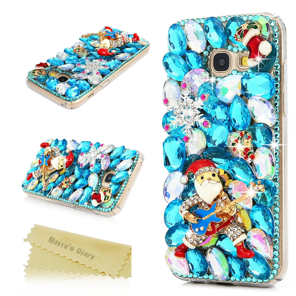 Синий Санта Клаус Блеск Алмазный Rhinestone чехол для Samsung S6 S7 Edge S8 плюс Note8 жесткий