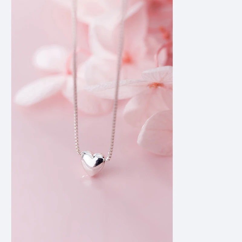 MloveAcc Tiny Smooth Heart Pendant Necklace 925 Sterling Silver Box Chain Necklaces for Women Jewelry