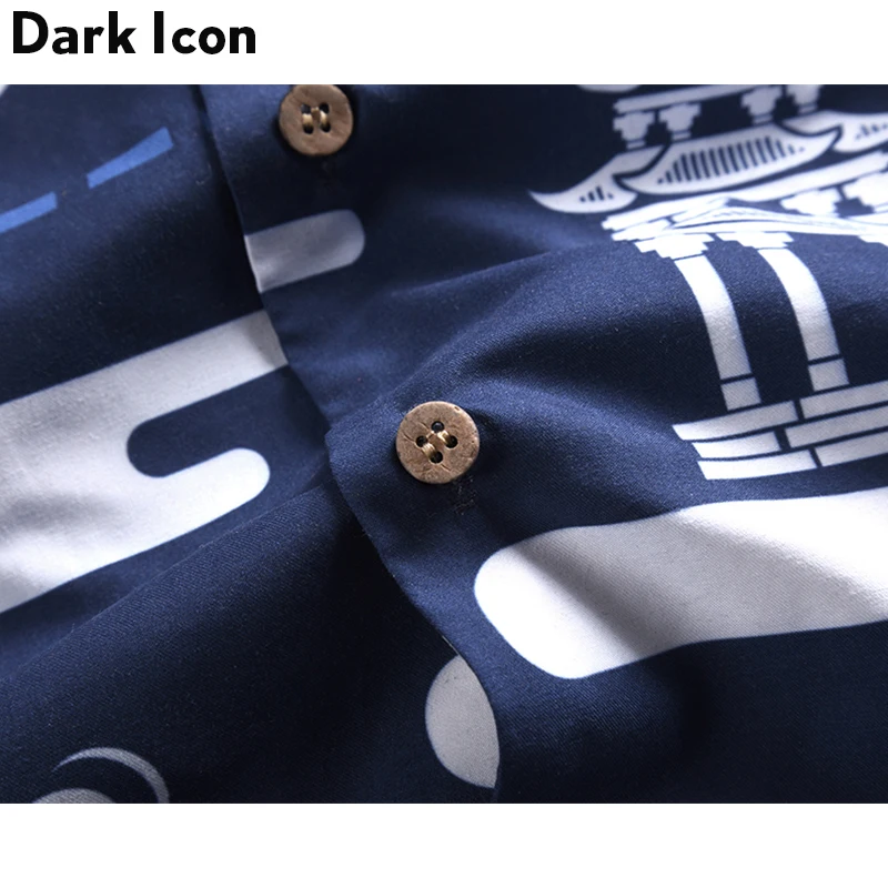 Темно-фигура Харадзюку Ретро повседневные рубашки мужчины 2019 Лето Turn-Down Воротник