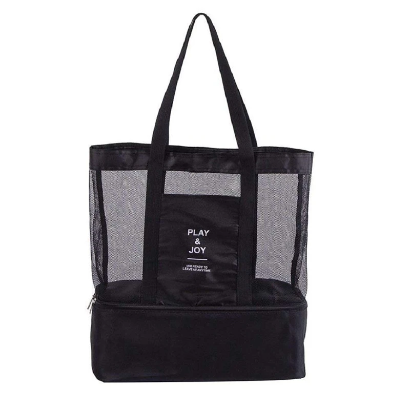 

2 in 1 mesh beach zipper pocket with integrated cool bag, invisible insulation bag, tote bag work holiday beach park picnic barb