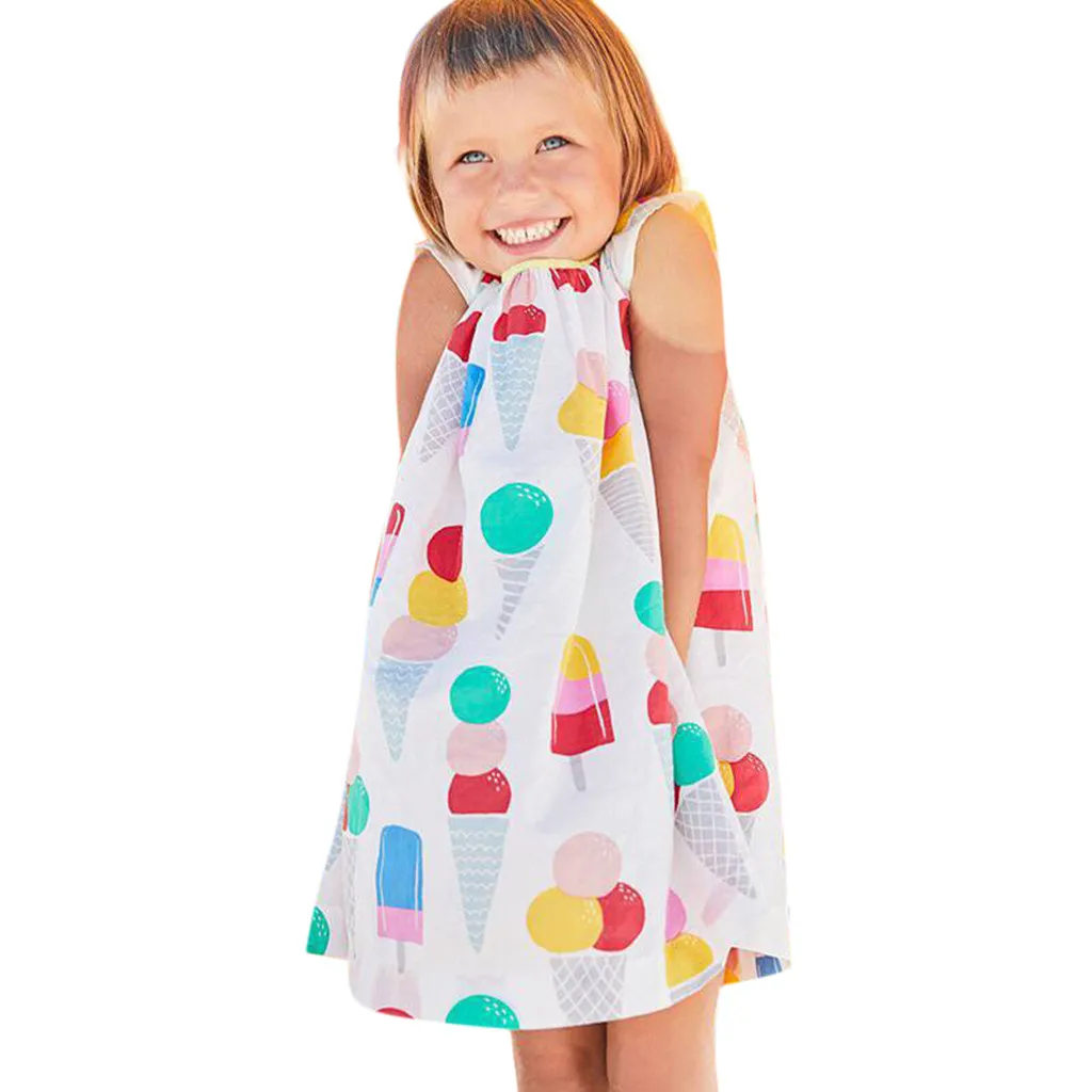 Повседневное платье с принтом мороженого для маленьких девочек одежда Прямая