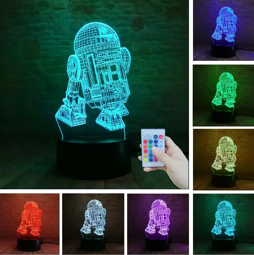 Новинка 3D Звездное видение R2D2 Wars военный корабль ракета ночник USB сенсорный 7 цветов градиентное освещение спальня настольные украшения для домашнего праздника - Испускаемый цвет: Controller 7 Color