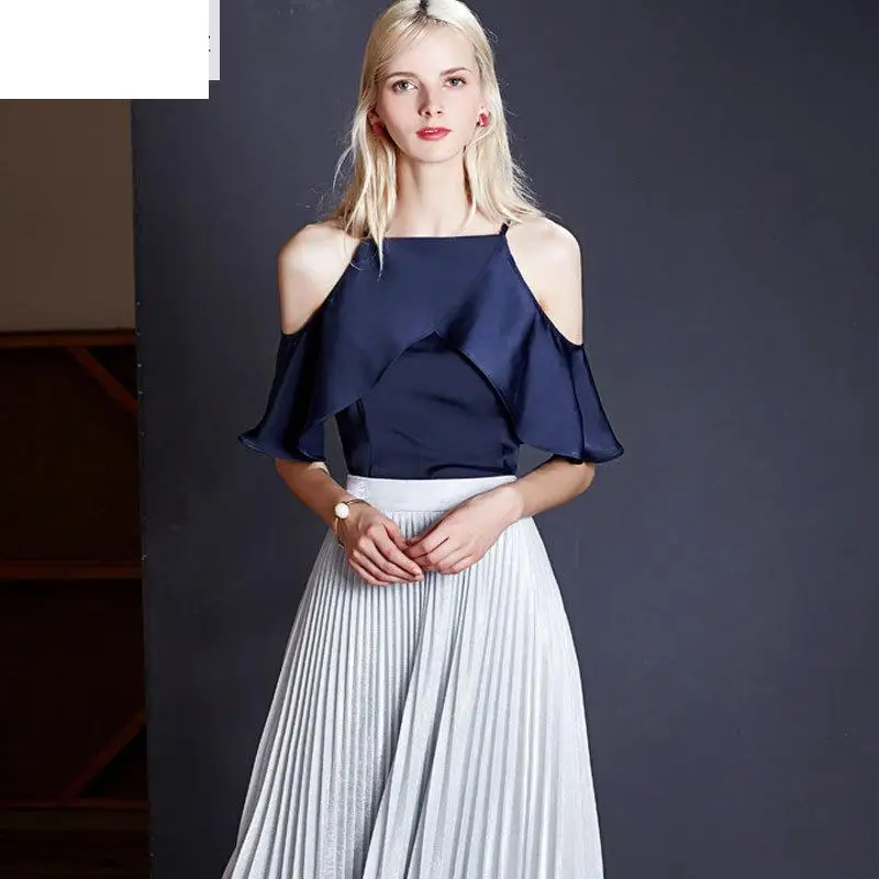 Радость Душу Населения Женщины Топы 2017 Шифон Пляж Топ Твердые Лето Синий