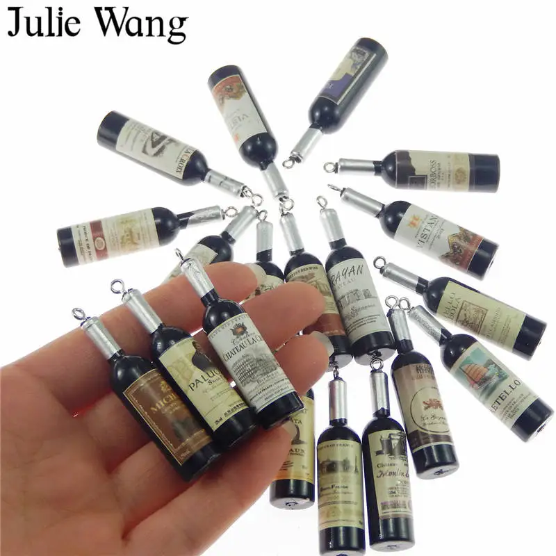 Julie Wang 10pcs Black Resin Wine Bottles Charms Pendant Suspension Necklace Jewelry Making Earring Accessory