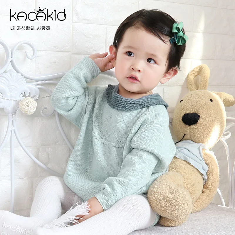 Одежда для малышей Вязаный комбинезон маленьких мальчиков и девочек с круглым