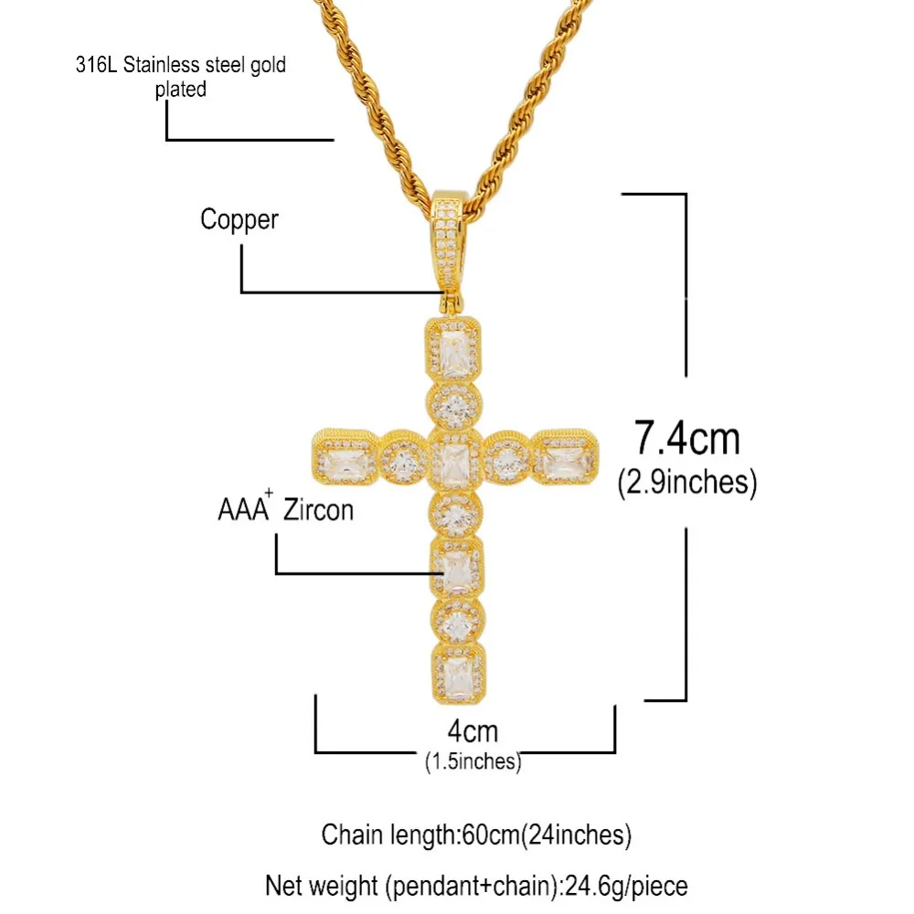 В стиле хип-хоп Bling из Кубического циркония крест подвески цинковый сплав золотое