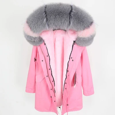 OFTBUY,, парка, натуральный мех, пальто, зимняя куртка для женщин, натуральный Лисий мех, воротник, теплый, Свободный, черный, искусственный мех, подкладка, длинное пальто, отстегивается