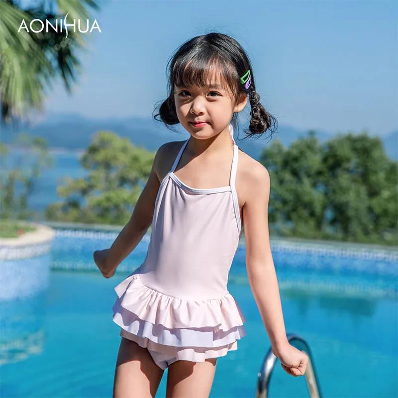 Однотонный слитный купальник AONIHUA для девушек пляжный купальный костюм со