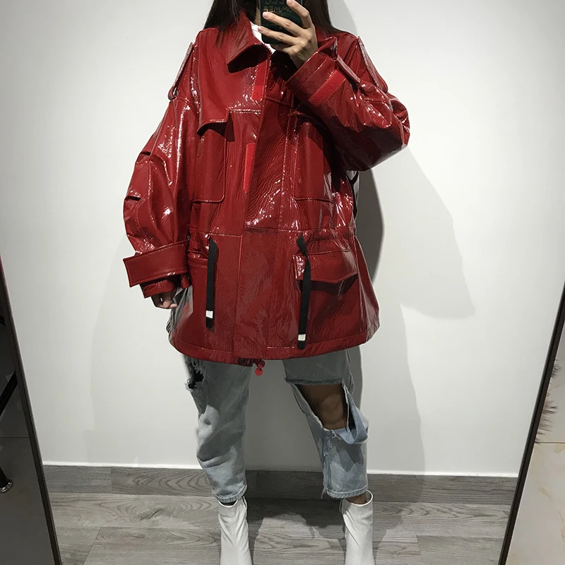 Женская куртка из натуральной кожи Женское пальто лакированной кожи|Кожаные