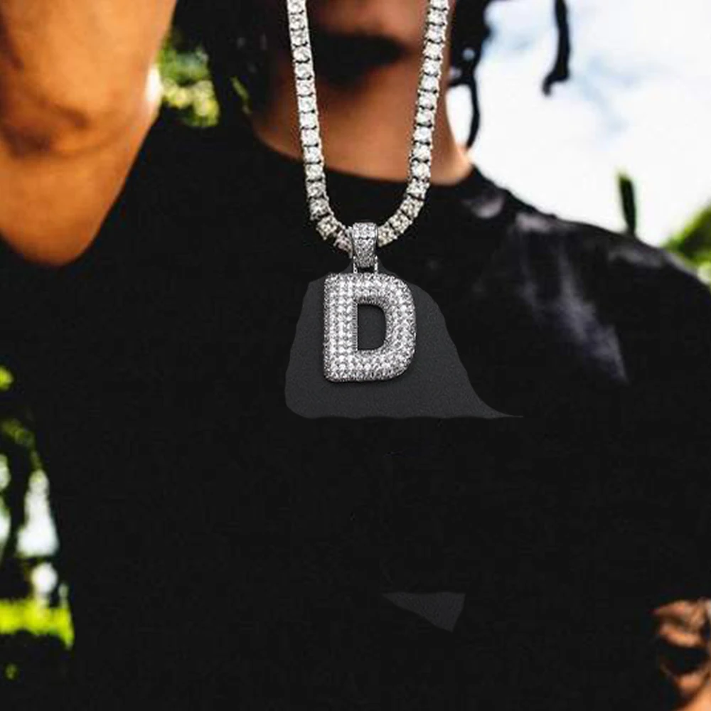Iced Out Багет CZ буквы кулон в стиле хип-хоп цепь золото серебро Bling прямоугольник кубический циркон для мужчин женщин Хип Хоп ожерелье драгоценность