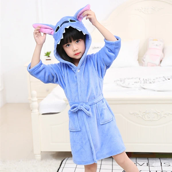 MC5118 stich Misshow/Теплый детский халат с героями мультфильмов; фланелевый детский халат для девочек и мальчиков с милым животным единорогом и изображением слона и кролика; - Цвет: MC5118 stich