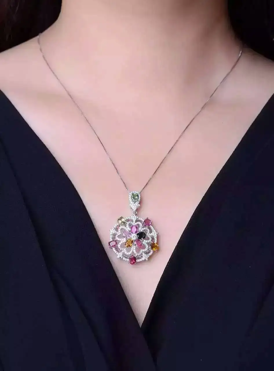 Женский кулон из серебра 925 пробы с разноцветным турмалином|jewelry necklace pendants|jewelry