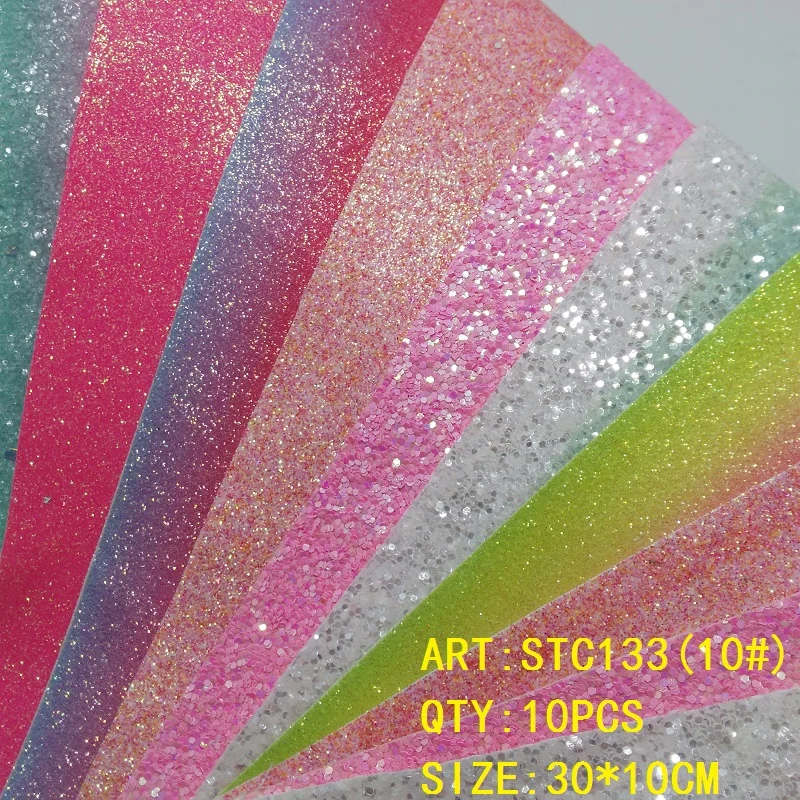 Прозрачный запас 1 комплект(10 шт.) 30X10 см Alisa Glitter Cuero Sintetico блестящая кожа для DIY аксессуары для волос ремесло STC133 - Цвет: 10