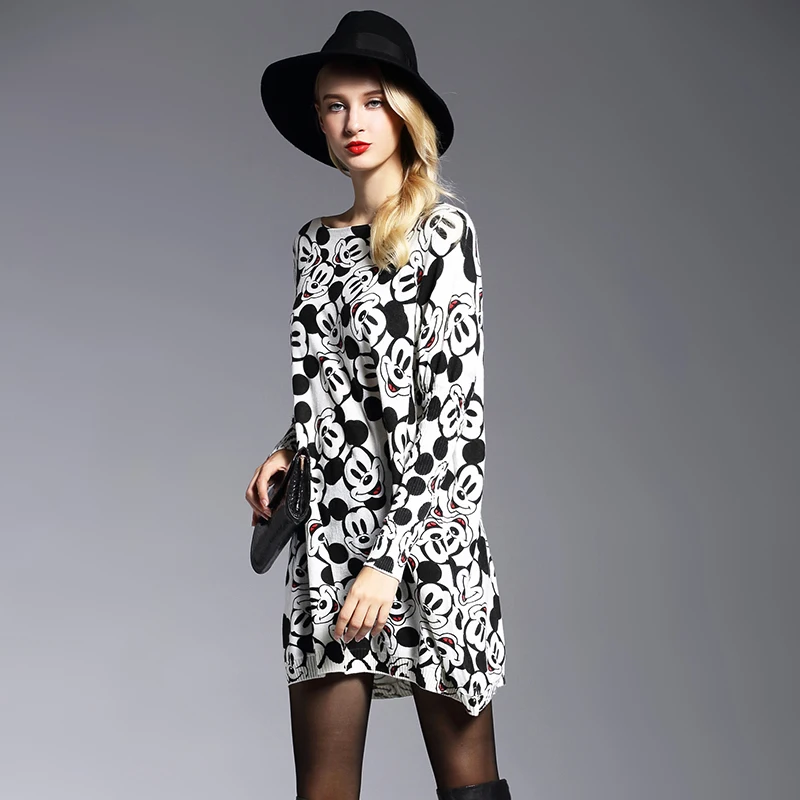 XIKOI Oversize Sweater Women Fashion Long Batwing Sleeve Print Woman Casual Pullovers Knitted Sweaters For Clothes | Женская одежда