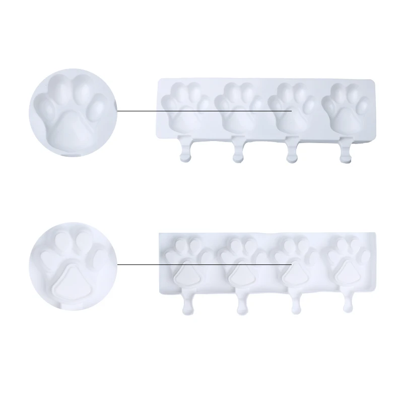 Meibum 4 Cavity Bear Paw Shape Ice Cream Silicone Mold DIY Juice Popsicle Mould Chocolate Dessert Decorating Tray Making Tools