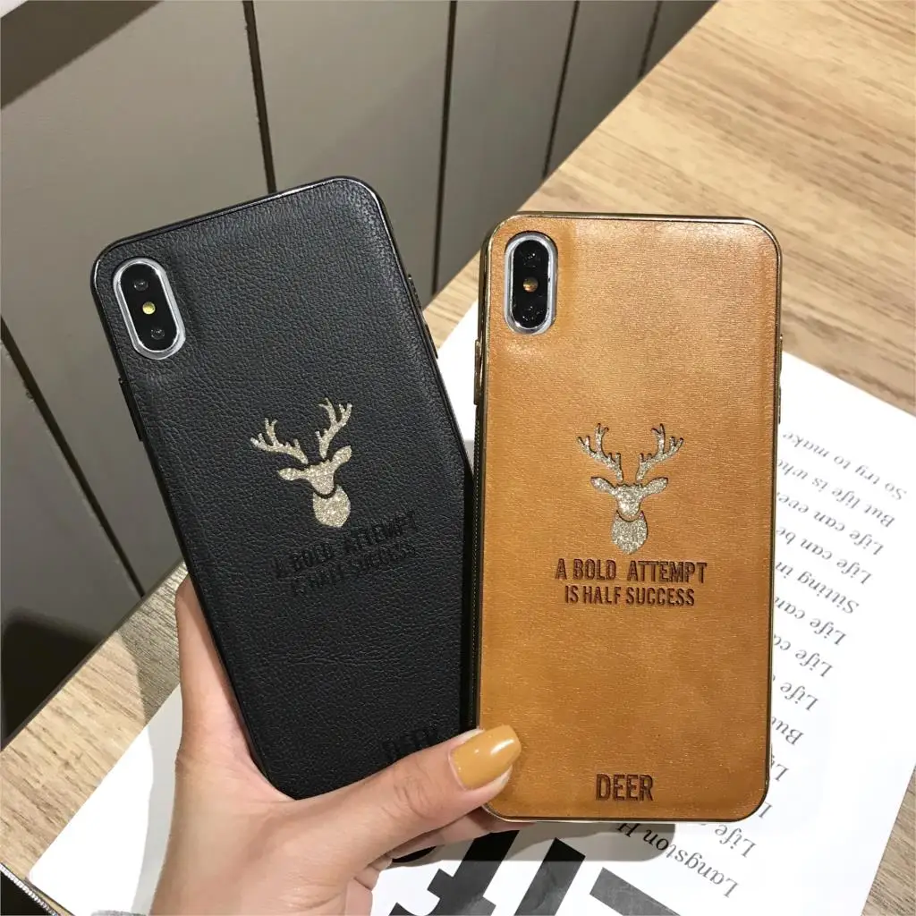 Роскошные олень шаблон кожаный чехол для iPhone X 6 6s 7 8 плюс XR XS блеск Макс задняя