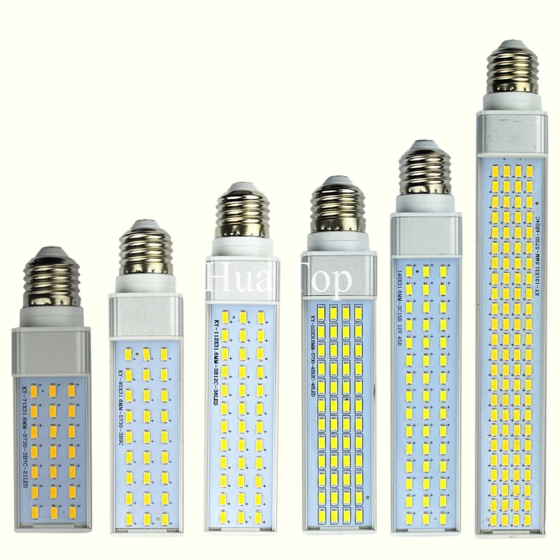 E27 G23 G24 8W 10W 12W 15W 18W 30W 5730 5050 SMD 110V 220V AC горизонтальная штепсельная Лампа PL