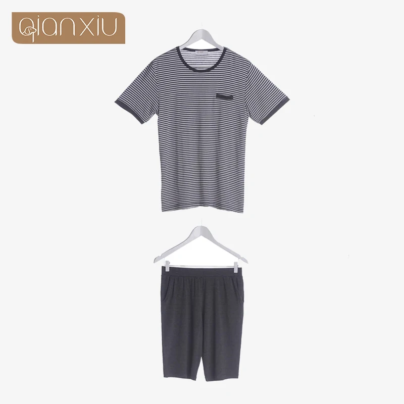 Qianxiu пижамы для пара летний в полоску Для женщин с коротким рукавом Pants Pajama