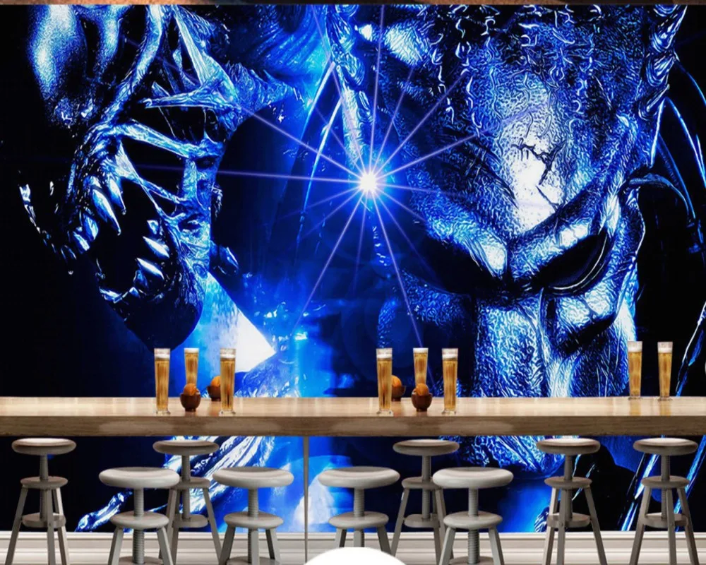 Бесплатная доставка Кино обои на заказ 3D Alien vs. Predator Warrior интернет кафе фон