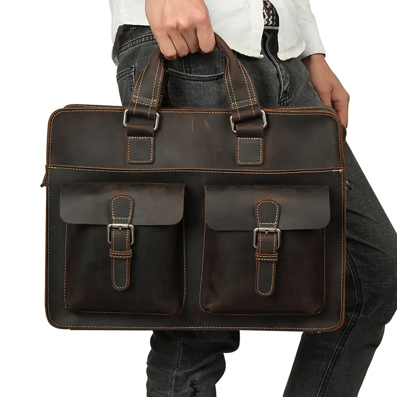 Retro crazy horse leather Men Fashion Handbag Business Briefcase Commercia Document Laptop Case Male  Portfolio Bag