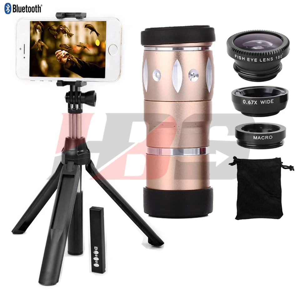 Fisheye Wide Angle Macro Lentes 10X Zoom Telephoto Optical Telescope Lens Monopod Tripod Holder Shutter For iphone 5 6s 7 |