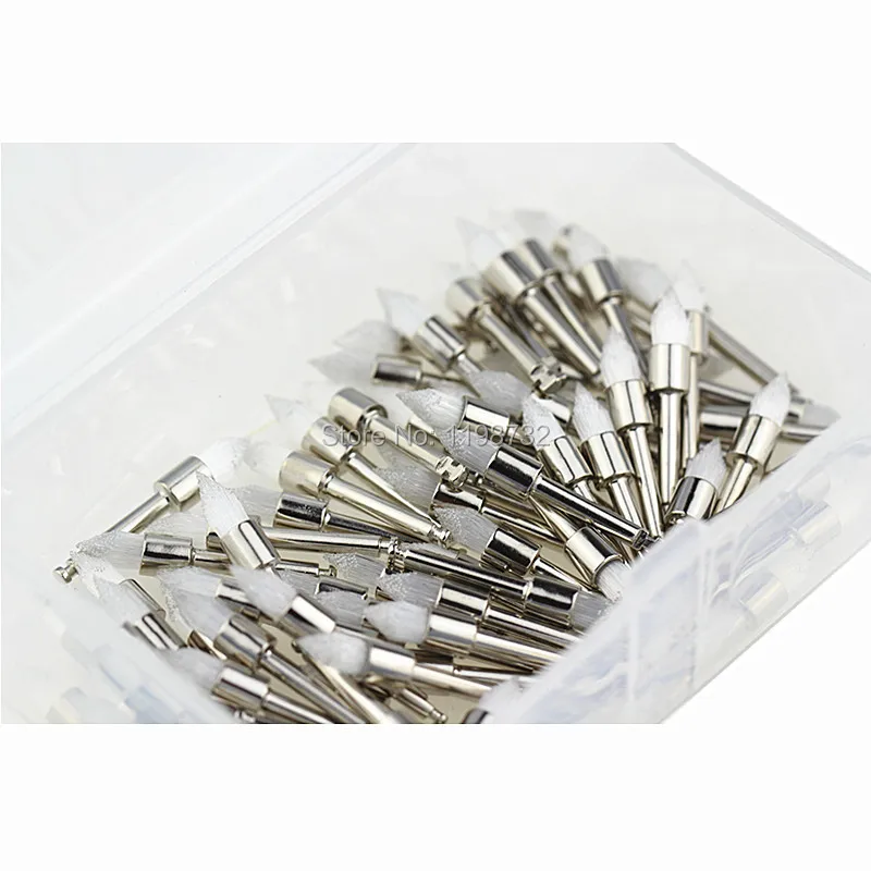 

100 Pcs High Quality Dental Lab Products Small White Nylon Latch Pointed Polishing Polisher Brushes Dentist Materials
