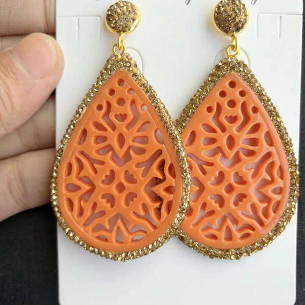 Yellow Blue Orange Resin Drop Earring Women Vintage Dangle Water Earrings with Rhinestone Woman indian Jewelry Bijoux Femme | Украшения и