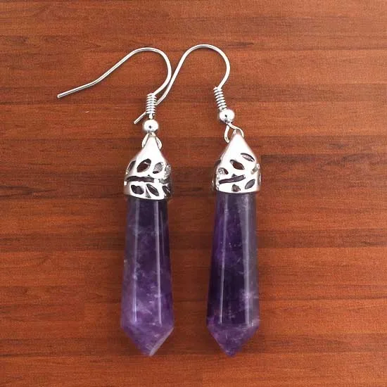 Amethyst Крафт-бусины Модные посеребренные Мульти Стиль Кварцевый Камень шестигранная колонна кварцевые серьги дизайн ювелирных изделий - Окраска металла: Amethyst