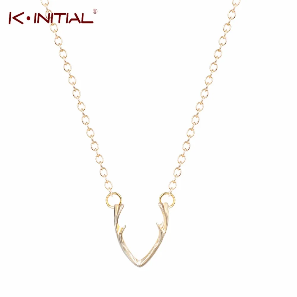 Kinitial 10 шт. ожерелье с оленем и кулонами милое Золотое колье рога женское
