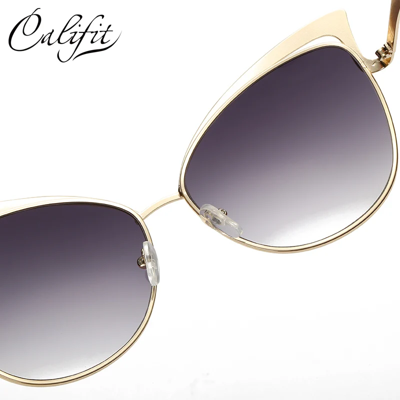 CALIFIT Новое поступление зеркальные солнцезащитные очки кошачий глаз женские UV400