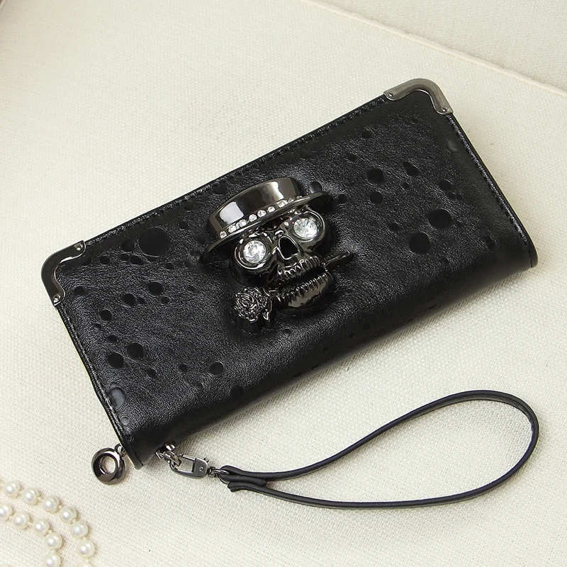 Suoai 2015 длинные кошельки новый женский призрак череп глава кошелек мода телефон