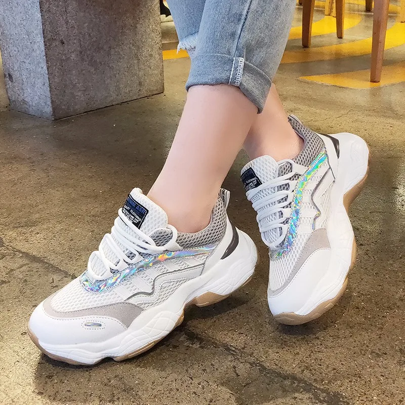 QWEDF Women's Chunky Sneakers Fashion Women Platform Shoes Lace Up Breathable Air Vulcanize Female Trainers G5-90 | Обувь